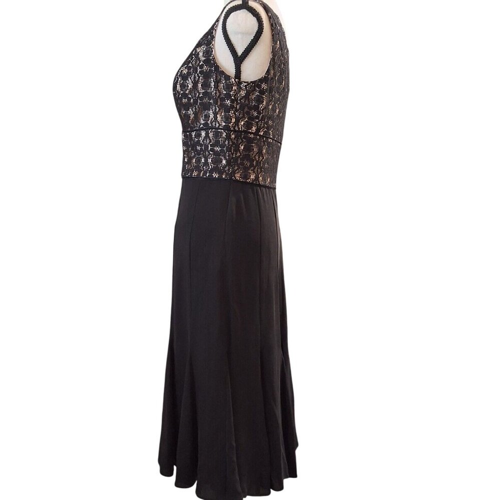 Tahari Black Champagne Cocktail Lace Crochet Ruffle 100% Silk Dress Sz 2 Formal‎ - Picture 3 of 7